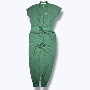 Landau Forward Cargo Scrub Jumpsuit Green Women's Small Workwear Nurse Utility
